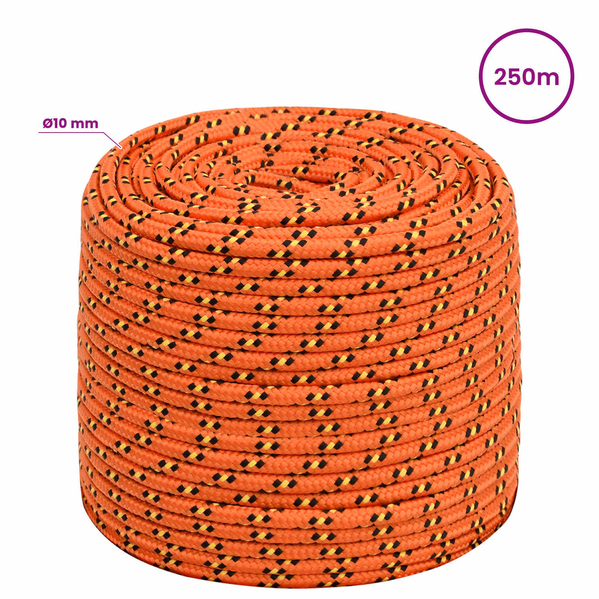 Multipurpose Utility Rope 10 mm 250 m Orange PP 645 kg Max Load