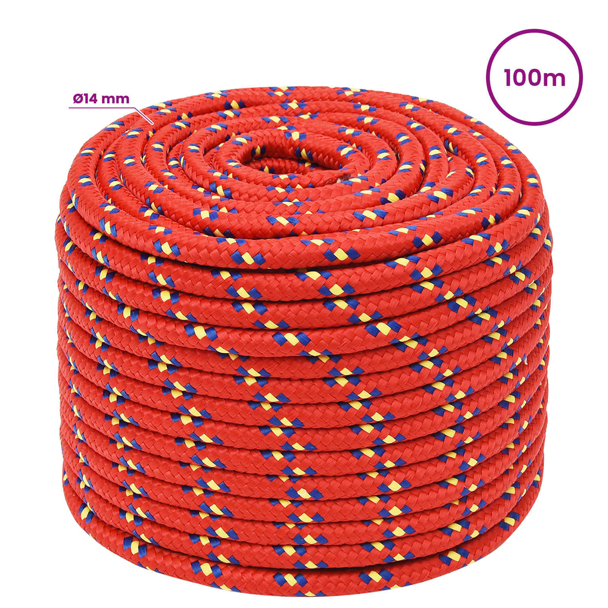 Multipurpose Utility Rope 14 mm 100 m Red PP 1275 kg Max Load