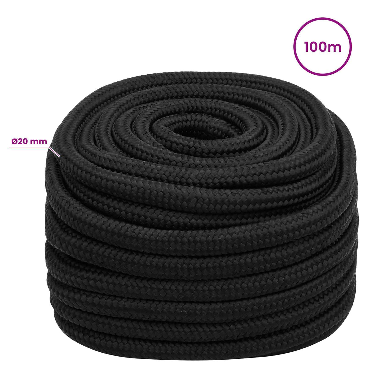 Multipurpose Utility Rope 20 mm 100 m Black PP 2400 kg Max Load