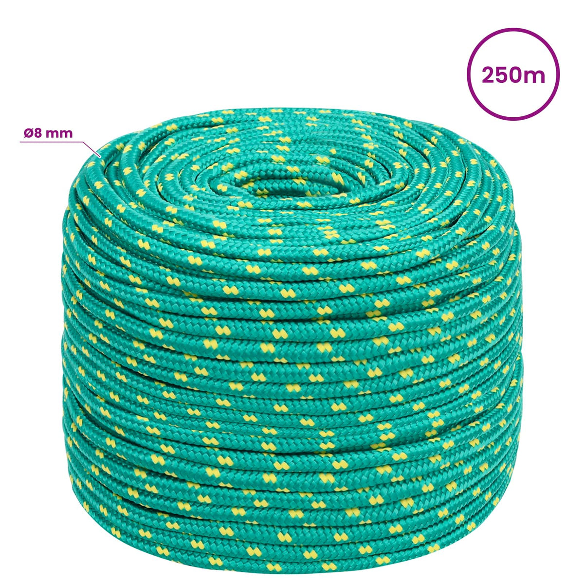 Multipurpose Utility Rope 8 mm 250 m Green PP 420 kg Max Load