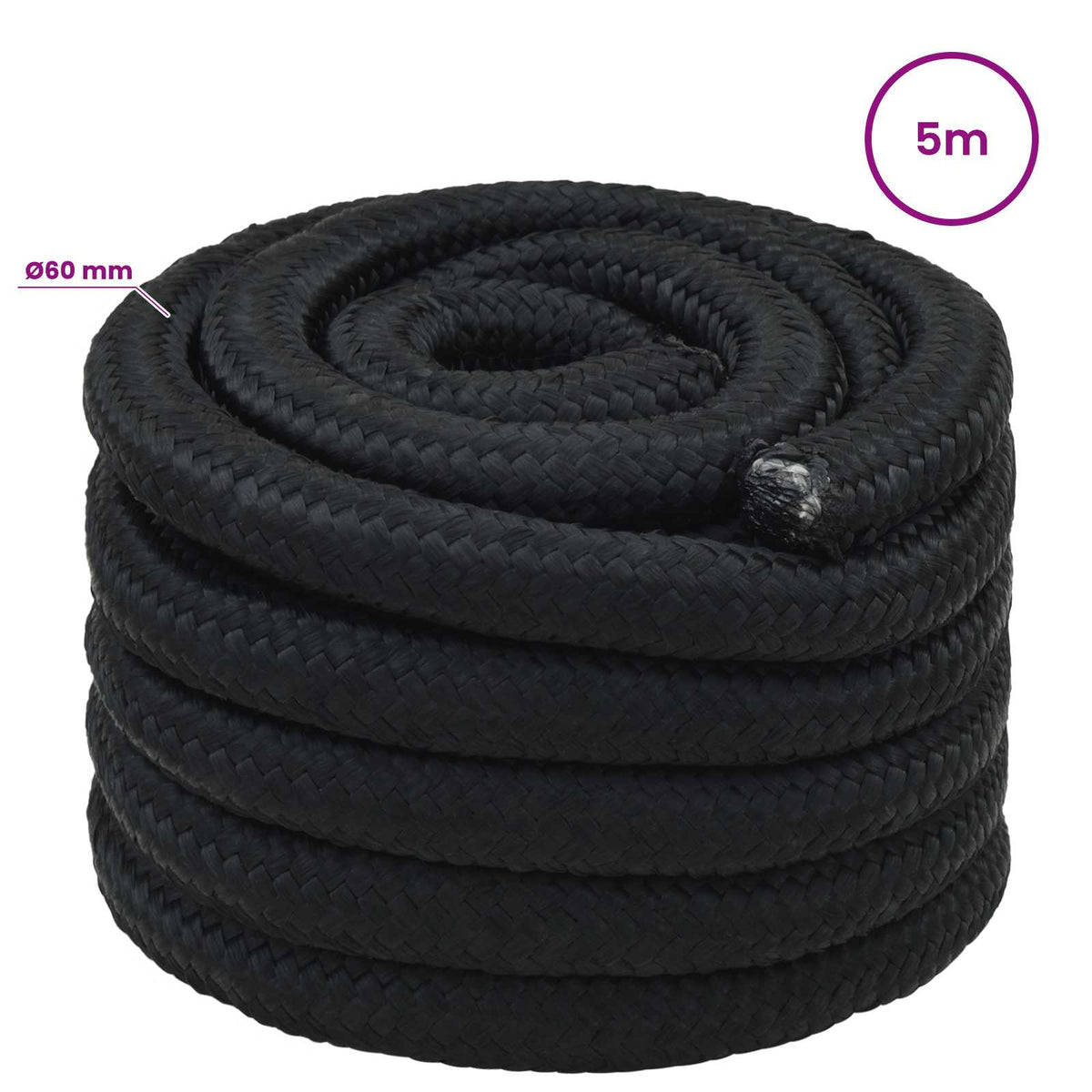 Multipurpose Utility Rope 60 mm 5 m Black PP 21600 kg Max Load