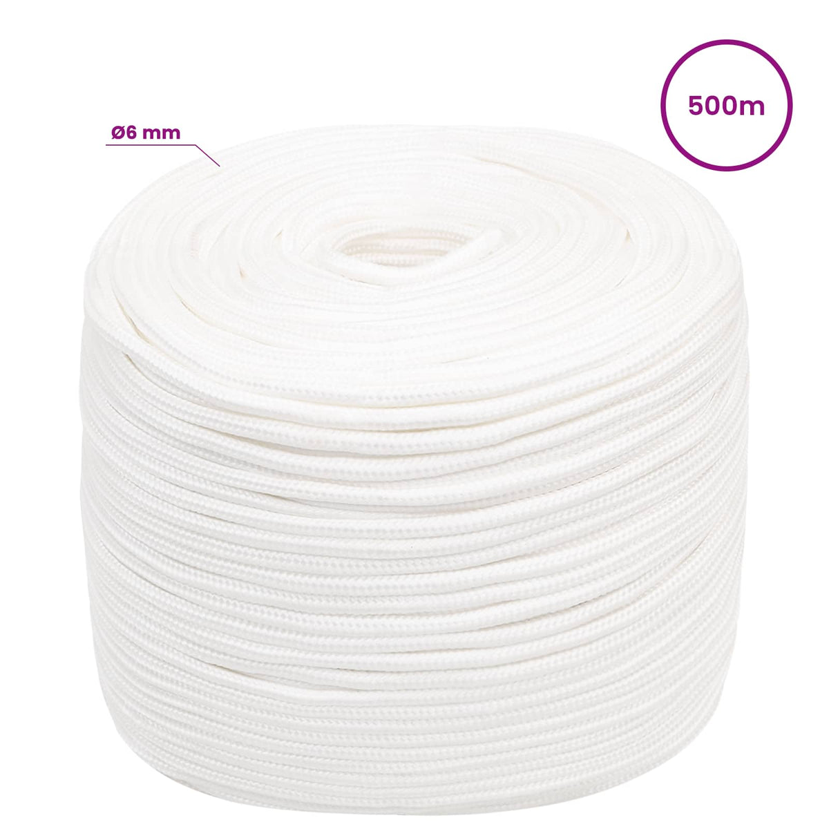 Multipurpose Utility Rope 6 mm 500 m White PP 240 kg Max Load