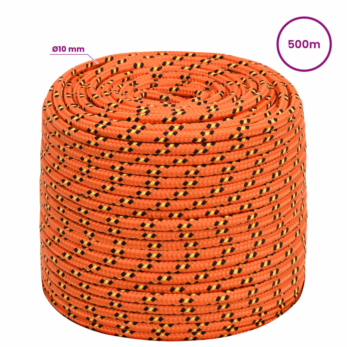 Multipurpose Utility Rope 10 mm 500 m Orange PP 645 kg Max Load