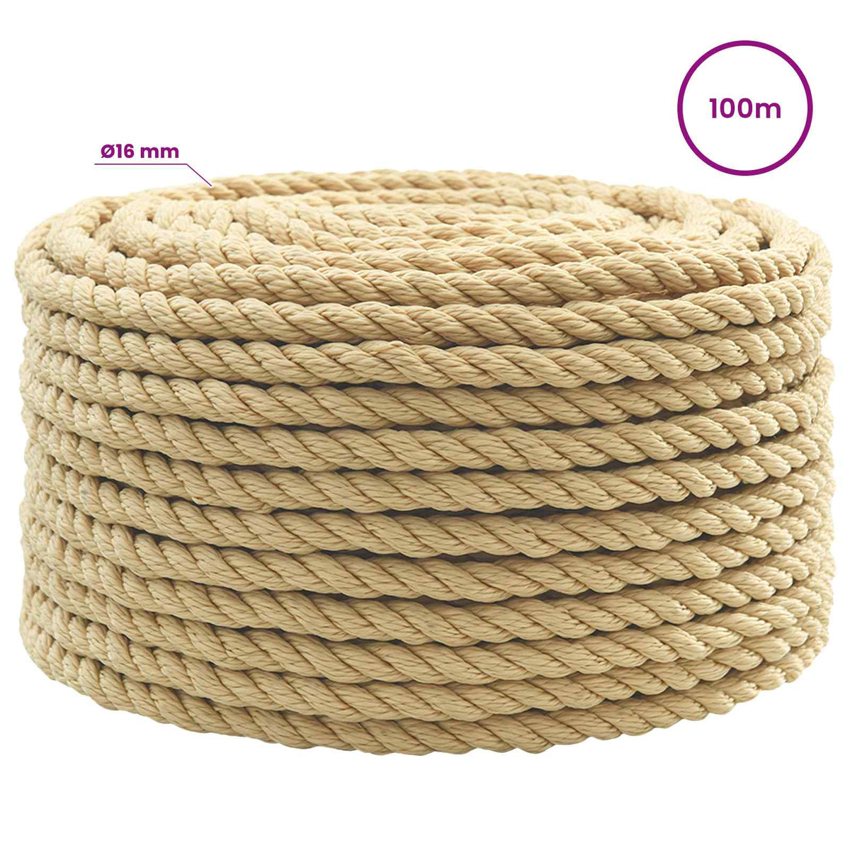 Multipurpose Utility Rope 16 mm 100 m Natural PP