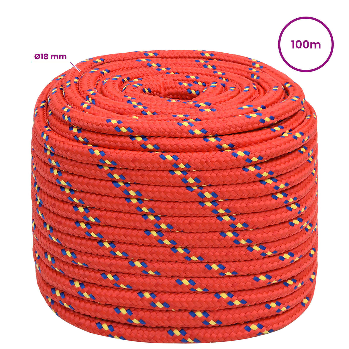 Multipurpose Utility Rope 18 mm 100 m Red PP 1995 kg Max Load
