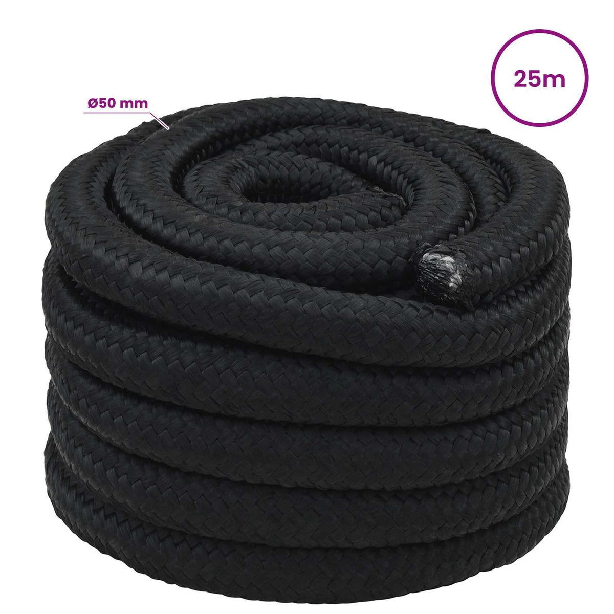 Multipurpose Utility Rope 50 mm 25 m Black PP 15000 kg Max Load