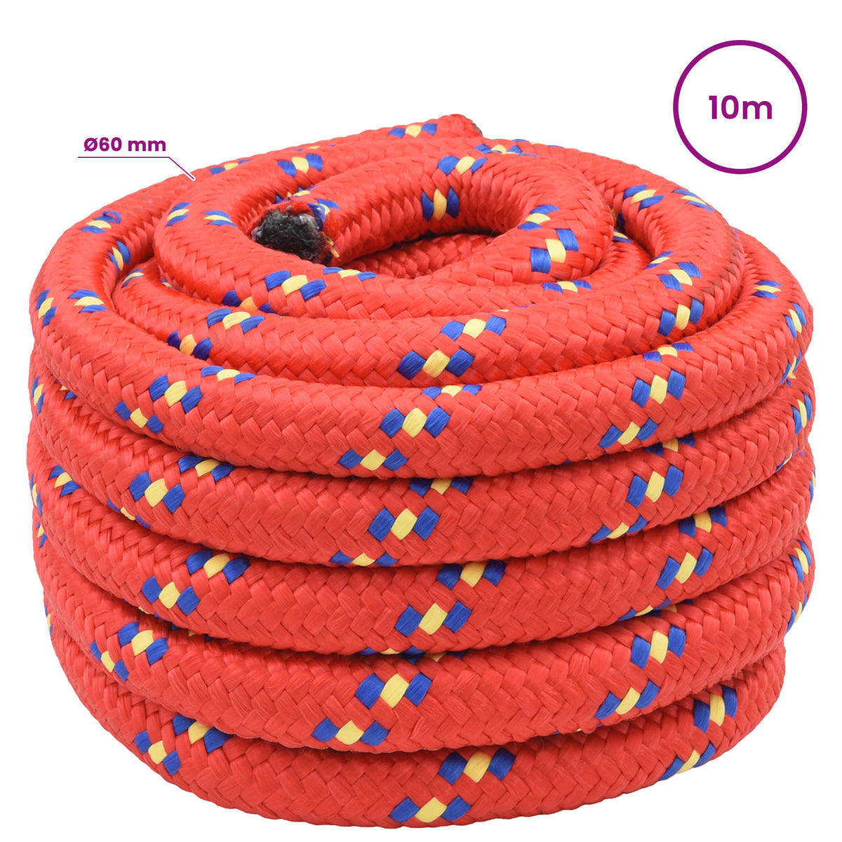 Multipurpose Utility Rope 60 mm 10 m Red PP 21600 kg Max Load