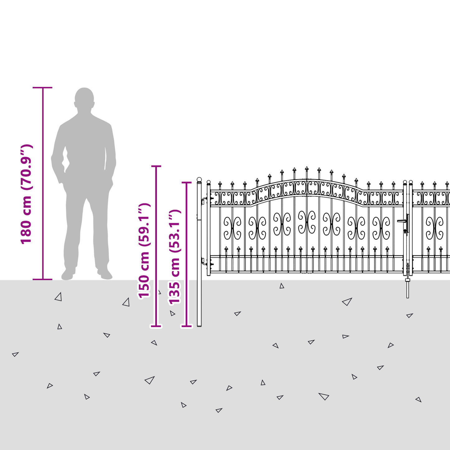 Fence Gate with Spear Top KAMPEN 404 x 100 cm Steel Grey