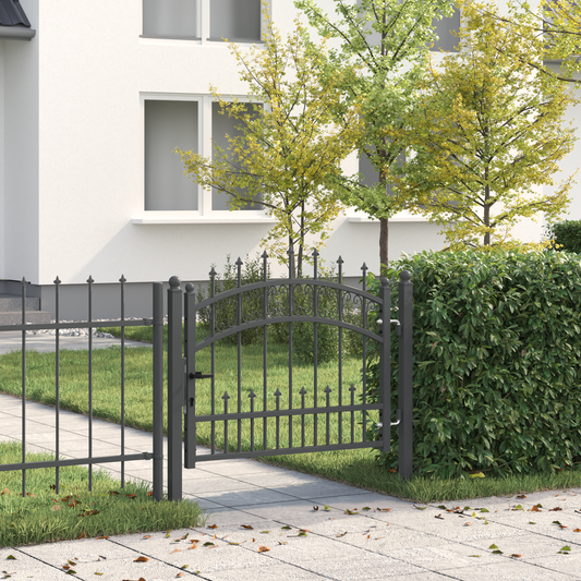 Fence Gate with Spear Top KAMPEN 103 x 75 cm Steel Grey Fence Gate with Spear Top KAMPEN 103 x 75 cm Steel Grey