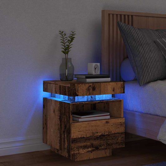Bedside Cabinet with LED Lights Old Wood 40x39x48.5 cm Bedside Cabinet with LED Lights Old Wood 40x39x48.5 cm
