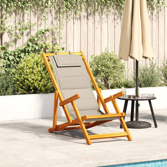Folding Chair with Armrests Taupe Acacia Wood & Textilene Folding Chair with Armrests Taupe Acacia Wood & Textilene