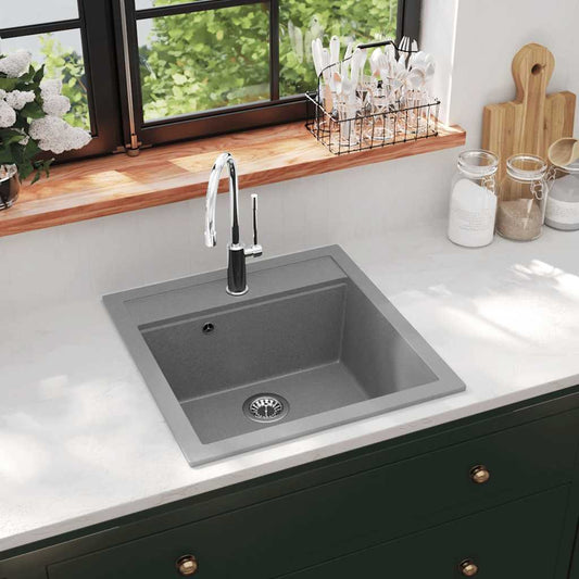 142949 vidaXL Granite Kitchen Sink Single Basin Grey 142949 vidaXL Granite Kitchen Sink Single Basin Grey