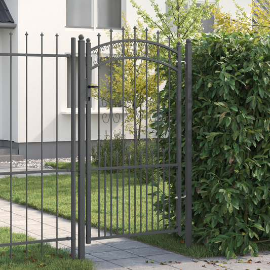 Fence Gate with Spear Top KAMPEN 103 x 175 cm Steel Grey Fence Gate with Spear Top KAMPEN 103 x 175 cm Steel Grey