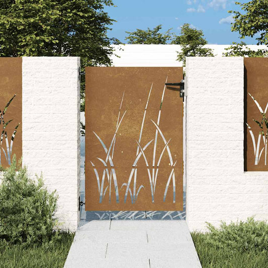 Garden Gate 85x150 cm Corten Steel Grass Design Garden Gate 85x150 cm Corten Steel Grass Design