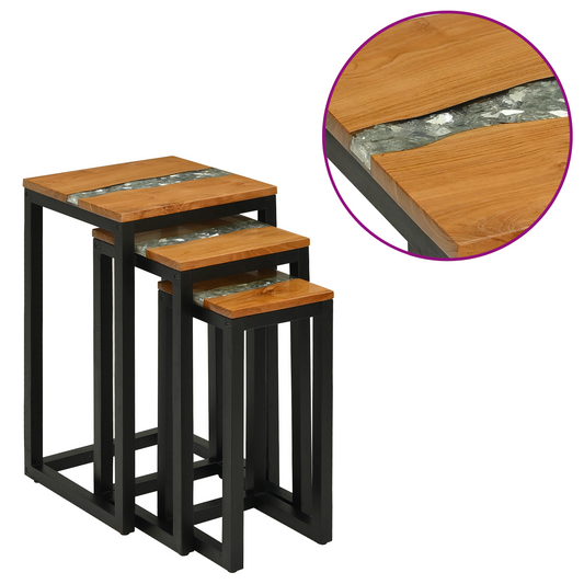 Nesting Table 3 pcs Brown Solid Teak Wood Nesting Table 3 pcs Brown Solid Teak Wood
