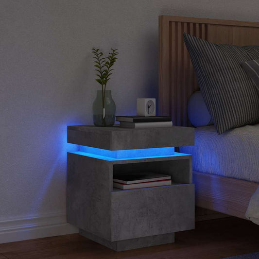Bedside Cabinet with LED Lights Concrete Grey 40x39x48.5 cm Bedside Cabinet with LED Lights Concrete Grey 40x39x48.5 cm