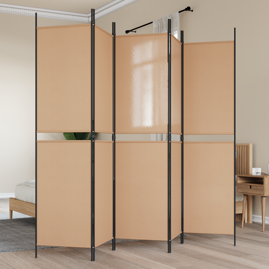 5-Panel Room Divider Beige 250 x 200 cm Fabric 5-Panel Room Divider Beige 250 x 200 cm Fabric
