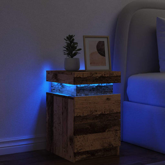 Bedside Cabinet with LED Old Wood 35x39x55 cm Engineered Wood Bedside Cabinet with LED Old Wood 35x39x55 cm Engineered Wood