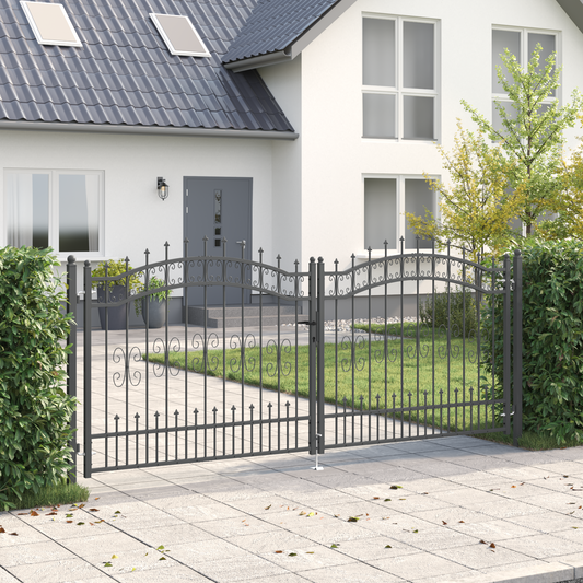 Fence Gate with Spear Top KAMPEN 305 x 125 cm Steel Grey Fence Gate with Spear Top KAMPEN 305 x 125 cm Steel Grey