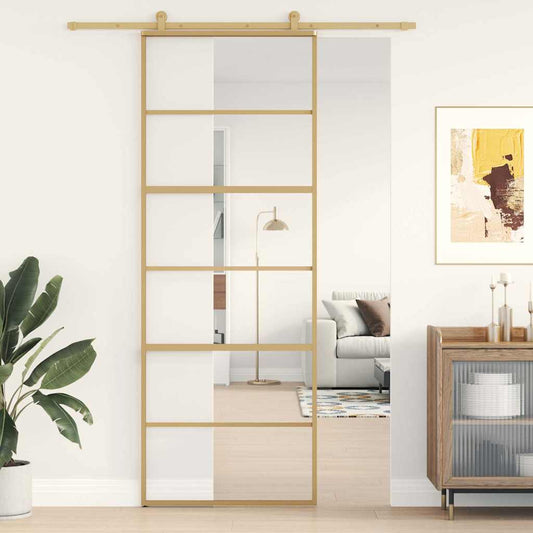 Sliding Door Gold 76x205 cm Clear ESG Glass and Aluminium Sliding Door Gold 76x205 cm Clear ESG Glass and Aluminium