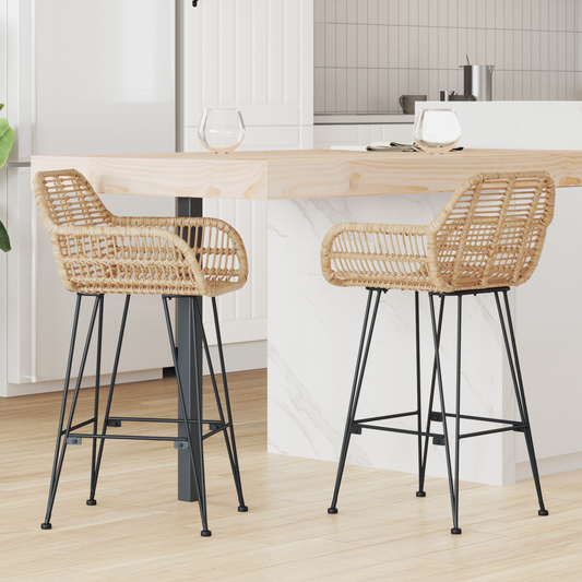 Bar Chair 2 pcs 55 x 52 x 92 cm Rattan and Iron Bar Chair 2 pcs 55 x 52 x 92 cm Rattan and Iron