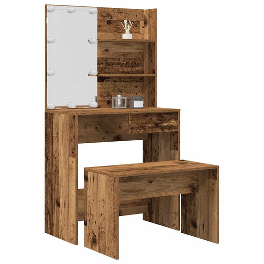Dressing Table Set with LED Old Wood Engineered Wood Dressing Table Set with LED Old Wood Engineered Wood