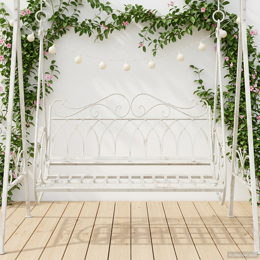 Swing Bench Steel 112 x 60 x 126.5 cm Antique White Swing Bench Steel 112 x 60 x 126.5 cm Antique White