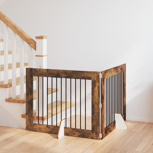 Foldable Dog Gate with Stands 2 pcs Smoked Oak 200.5 cm Foldable Dog Gate with Stands 2 pcs Smoked Oak 200.5 cm