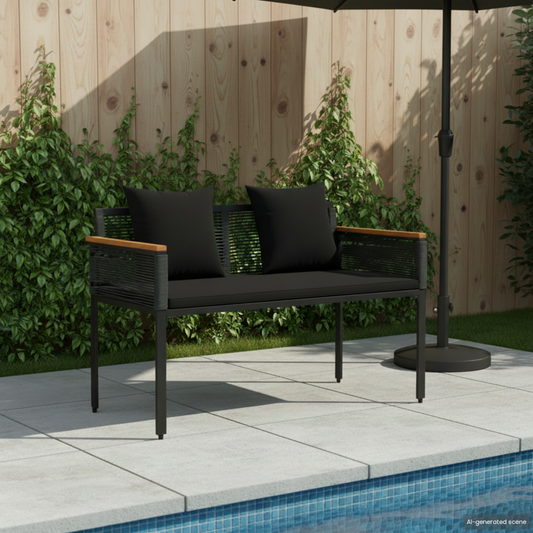 Outdoor Bench with Cushion Black 117 x 54 x 74.5 cm Poly Rattan Outdoor Bench with Cushion Black 117 x 54 x 74.5 cm Poly Rattan
