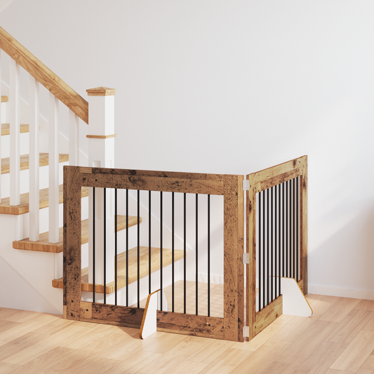 Foldable Dog Gate with Stands 2 pcs Old Wood 200.5 cm Foldable Dog Gate with Stands 2 pcs Old Wood 200.5 cm