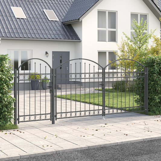 Garden Fence Gate with Arched Top Assen Grey 400 x 100 cm Steel Garden Fence Gate with Arched Top Assen Grey 400 x 100 cm Steel