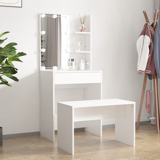 Dressing Table Set with LED White Engineered Wood Dressing Table Set with LED White Engineered Wood