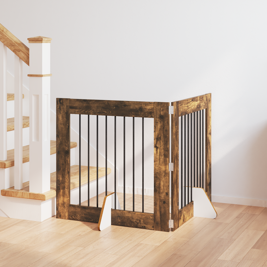 Foldable Dog Gate with Stands 2 pcs Smoked Oak 160.5 cm Foldable Dog Gate with Stands 2 pcs Smoked Oak 160.5 cm