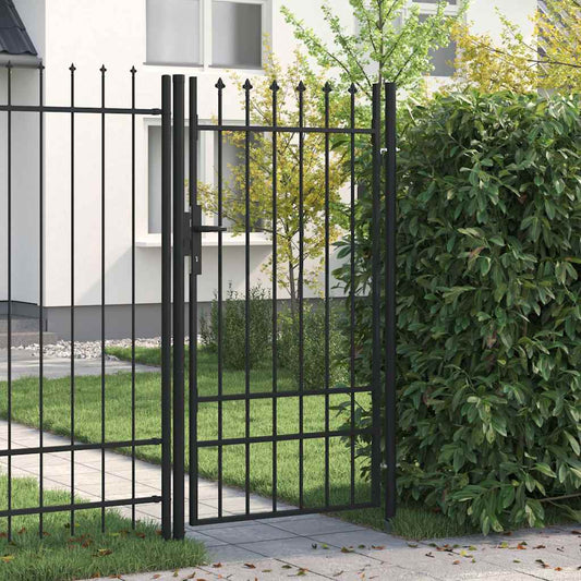 Fence Gate "BOXTEL" Single Door with Spike Top Steel 1x1,75 m Black Fence Gate "BOXTEL" Single Door with Spike Top Steel 1x1,75 m Black