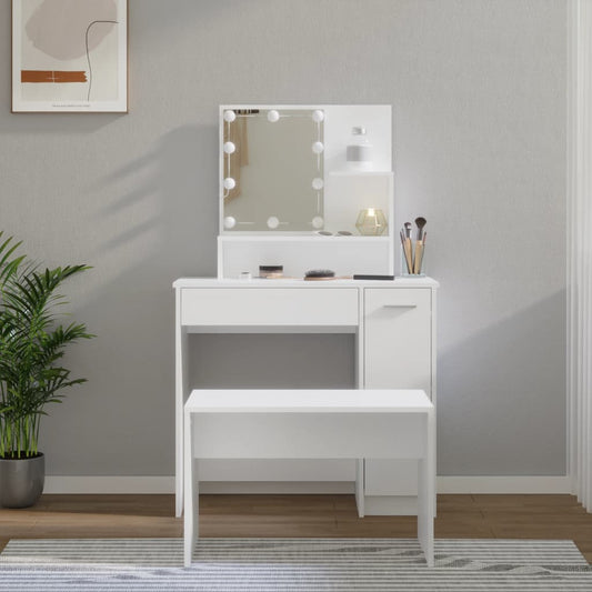 Dressing Table Set With LED | White | Engineered wood | Medium Dressing Table Set With LED | White | Engineered wood | Medium