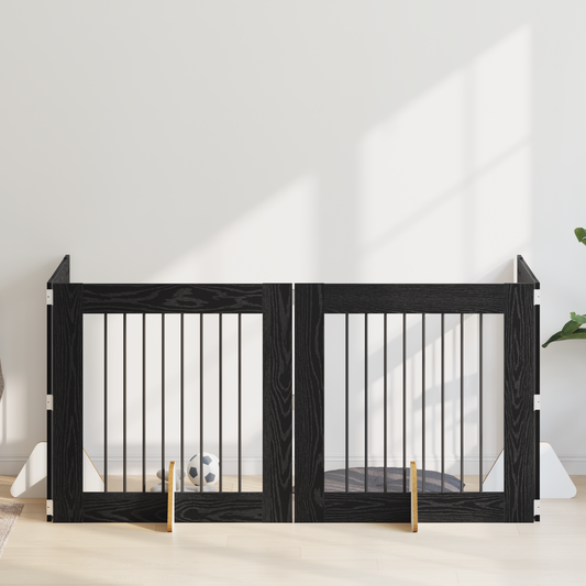 Foldable Dog Gate with Stands 4 pcs Black Oak 321 cm Foldable Dog Gate with Stands 4 pcs Black Oak 321 cm