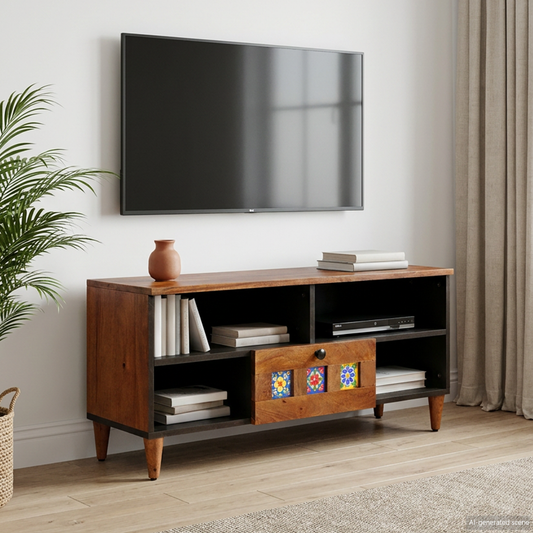 TV Cabinet with Drawer Walnut 100 x 33 x 46 cm Solid Mango Wood TV Cabinet with Drawer Walnut 100 x 33 x 46 cm Solid Mango Wood