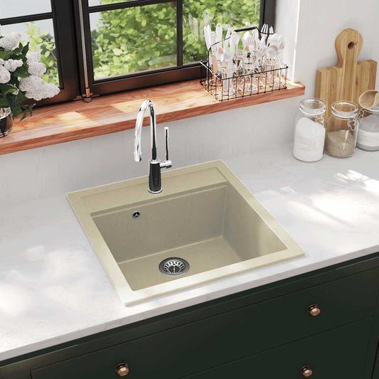 144856 vidaXL Granite Kitchen Sink Single Basin Beige 144856 vidaXL Granite Kitchen Sink Single Basin Beige