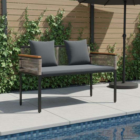 Outdoor Bench Grey and Dark Grey 117 x 54 x 74.5 cm Poly Rattan Outdoor Bench Grey and Dark Grey 117 x 54 x 74.5 cm Poly Rattan