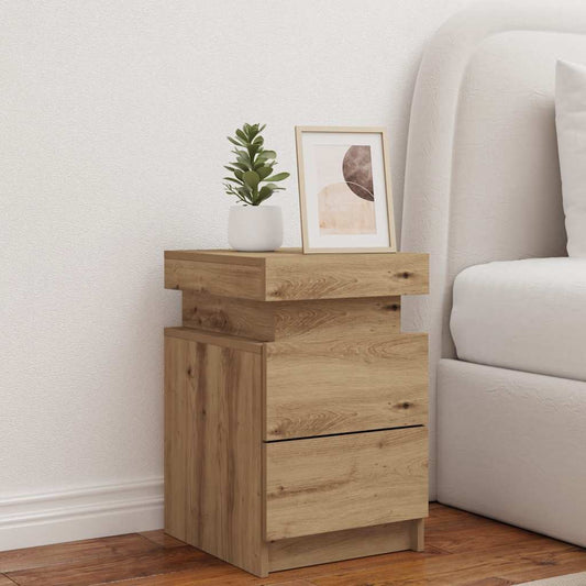 Bedside Cabinet with LED Artisian Oak 35x39x55 cm Engineered Wood Bedside Cabinet with LED Artisian Oak 35x39x55 cm Engineered Wood