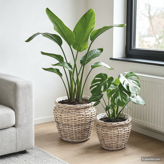 Planter Basket with Storage 2 pcs Natural Grey Kubu Rattan Planter Basket with Storage 2 pcs Natural Grey Kubu Rattan