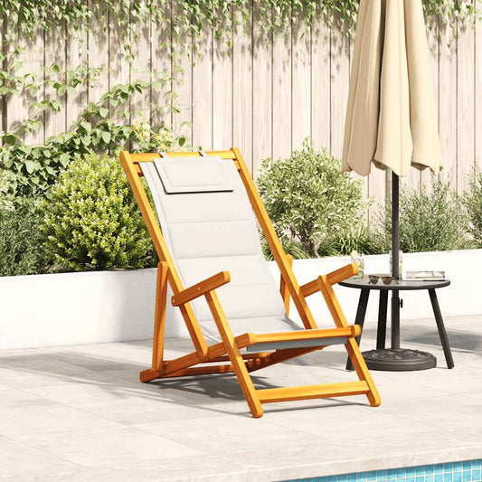 Folding Beach Chair with Armrests Light Grey Acacia Wood & Textilene Folding Beach Chair with Armrests Light Grey Acacia Wood & Textilene