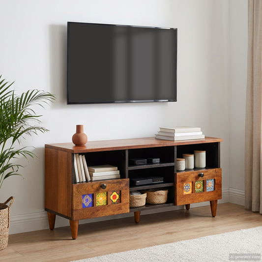 TV Cabinet with Drawer Walnut 100 x 33 x 46 cm Solid Mango Wood TV Cabinet with Drawer Walnut 100 x 33 x 46 cm Solid Mango Wood