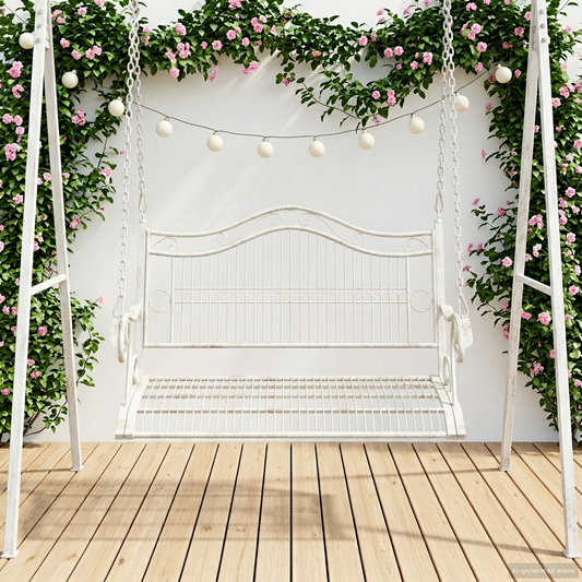 Swing Bench Steel 115 x 61 x 63 cm Antique White Swing Bench Steel 115 x 61 x 63 cm Antique White