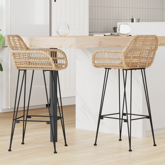 Bar Chair 2 pcs 55 x 52 x 105 cm Rattan and Iron Bar Chair 2 pcs 55 x 52 x 105 cm Rattan and Iron