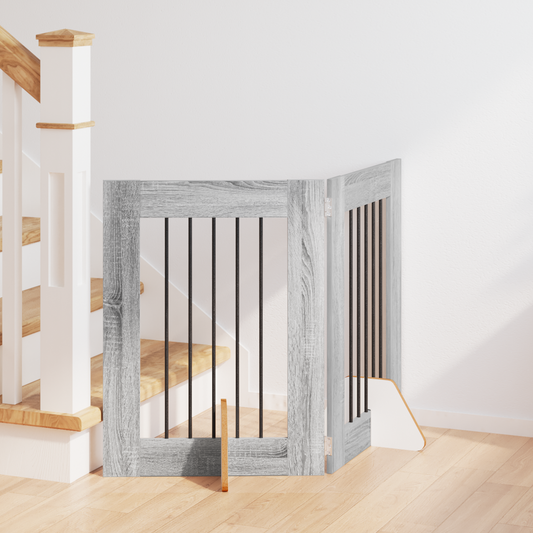Foldable Dog Gate with Stands 2 pcs Grey Sonoma 120.5 cm Foldable Dog Gate with Stands 2 pcs Grey Sonoma 120.5 cm