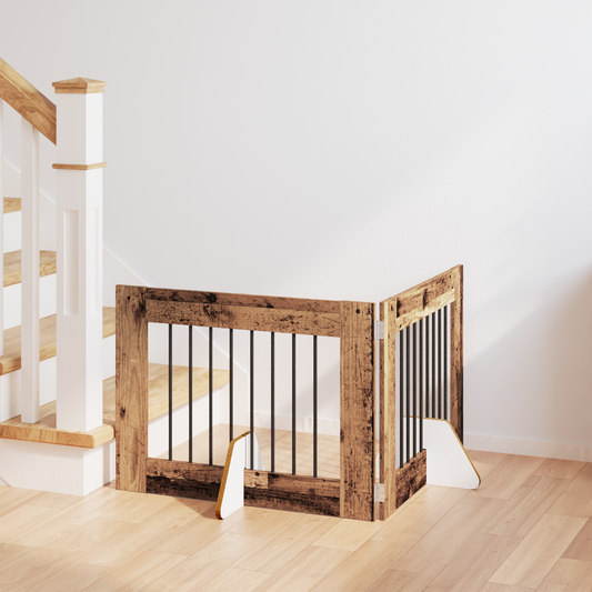 Foldable Dog Gate with Stands 2 pcs Old Wood 160.5 cm Foldable Dog Gate with Stands 2 pcs Old Wood 160.5 cm