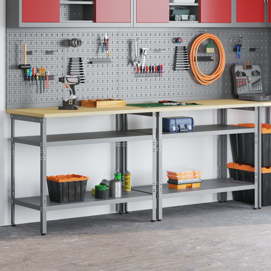 Work Bench Set with Shelf 2 pcs Beige and Grey 200 x 55 x 85 cm Work Bench Set with Shelf 2 pcs Beige and Grey 200 x 55 x 85 cm