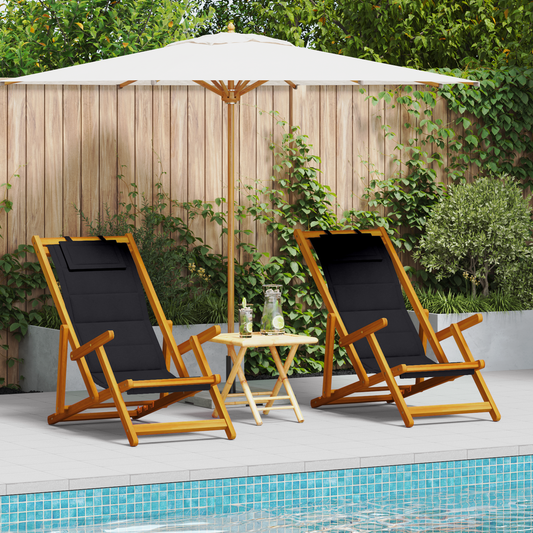 Beach Chair with Cushion Folding 2 pcs Brown Solid Acacia Wood Beach Chair with Cushion Folding 2 pcs Brown Solid Acacia Wood