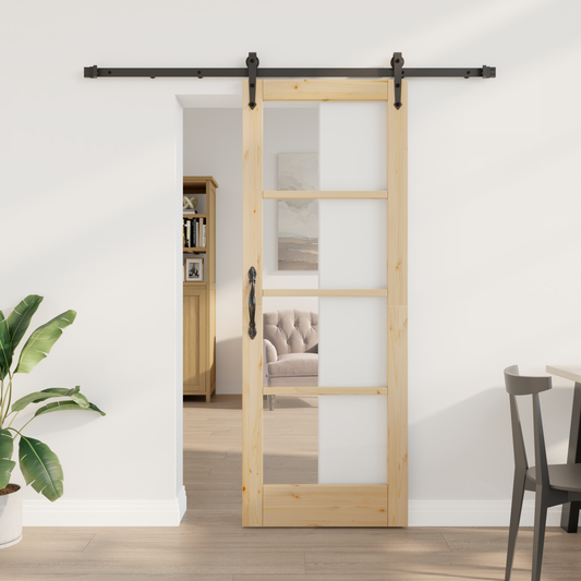 Sliding Door Natural 73.5 x 198.5 cm Solid Pine Wood and Glass Sliding Door Natural 73.5 x 198.5 cm Solid Pine Wood and Glass